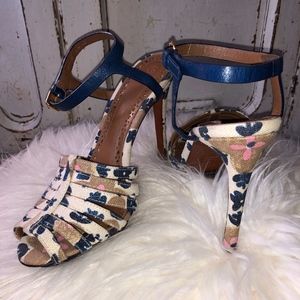 floral, canvas, leather heels